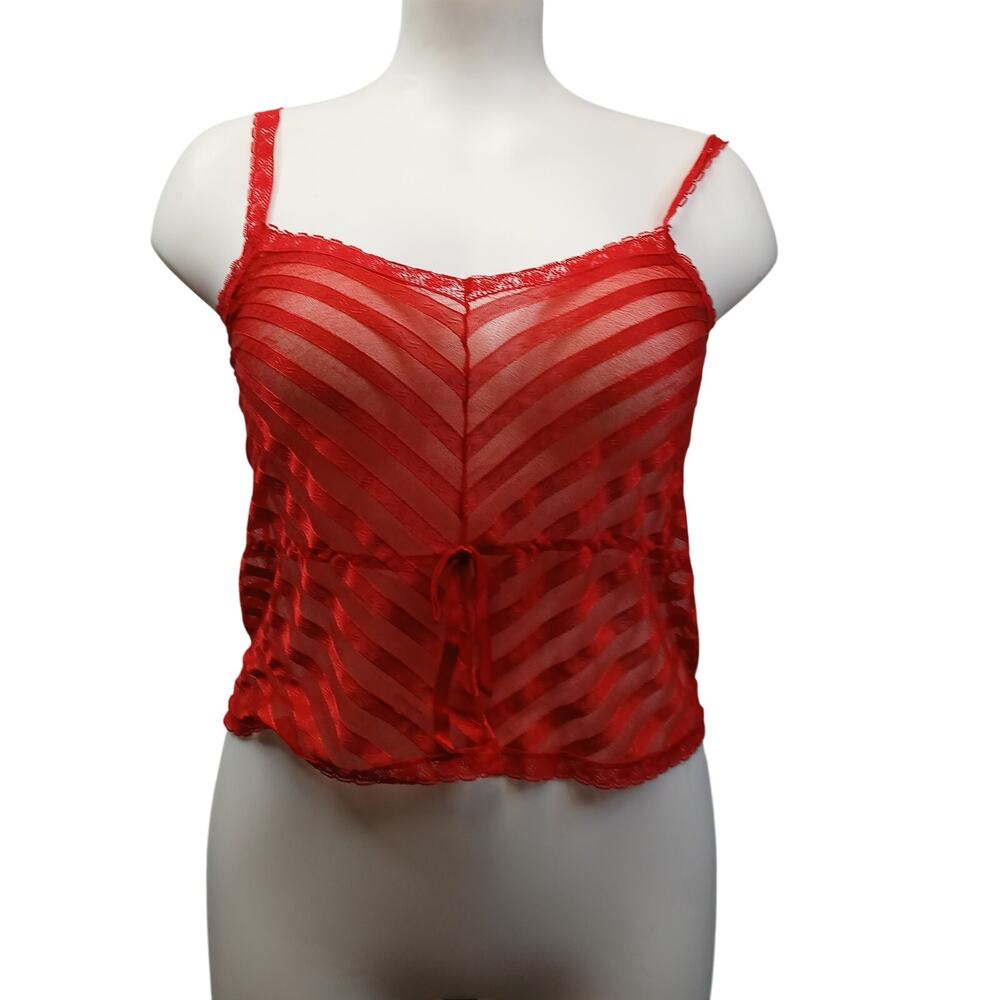 Vintage Lily of France Red Sheer Mesh Ribbon Bow Camisole